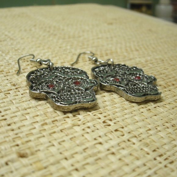 Pewter Sugar Skull Earrings - Picture 4 of 8